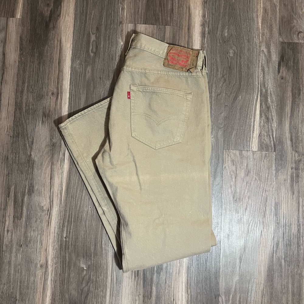Retro Levi’s Khaki 501 Button Fly Straight Leg Denim Jeans Size 36 x 32